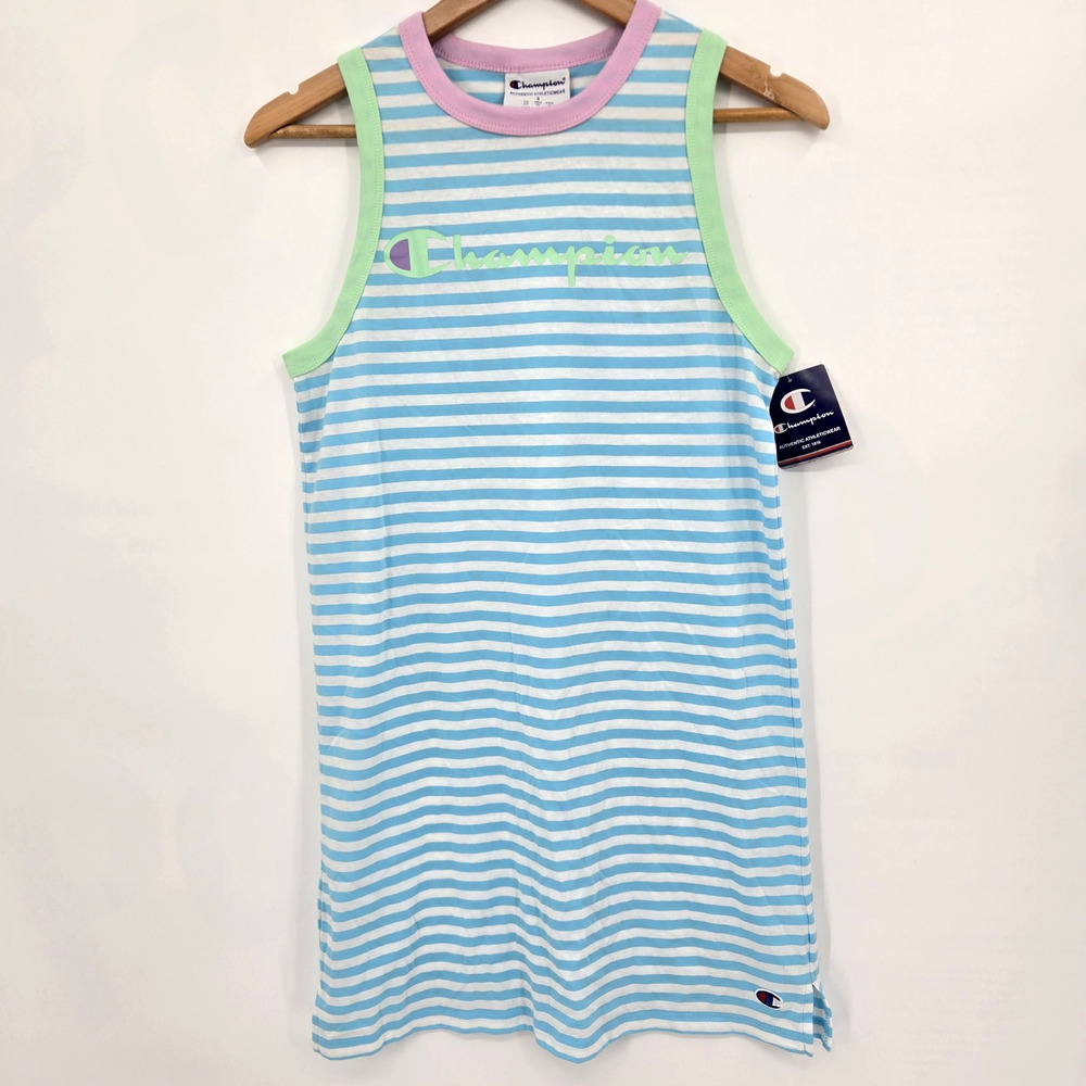 NWT Champion Campus Tank Dress Blue Horizon Stripe Retro Y2K Sporty Chic Size S